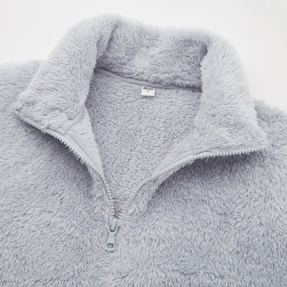 Women Fluffy Fleece Full-Zip Jacket Light Gray